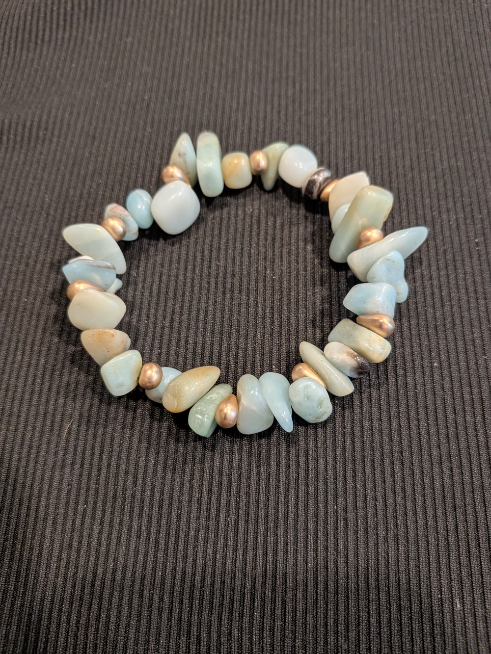 #1: Amazonite - Lucky Stone Chip Stretch Bracelet - Light Blue Light Green Stony